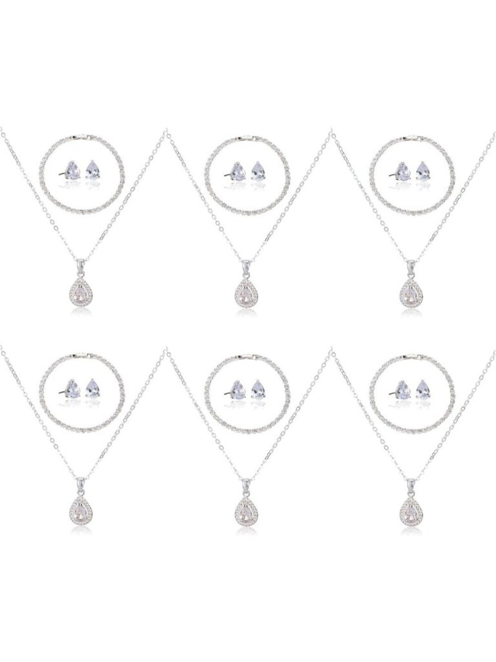 Elegant Bridesmaid Jewelry Set - Teardrop Pendant Necklace, Earrings & Tennis